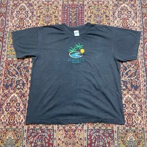 VTG 90s Caribbean Tropic Acapulco Mexico Graphic‎ T Shirt Black Embroidered